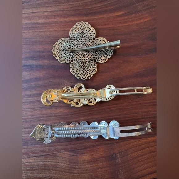 Vintage 90s Gold and Silver Filigree Hair Clips barrettes accessories set - Picture 7 of 7